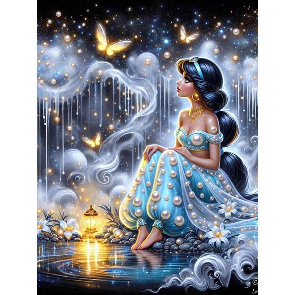 

Disney Aladdin Princess Jasmine Pearl Inlay Painting This is a completely handmade pearl embroidery art piece suitable as a gift or home decoration 35x45cm