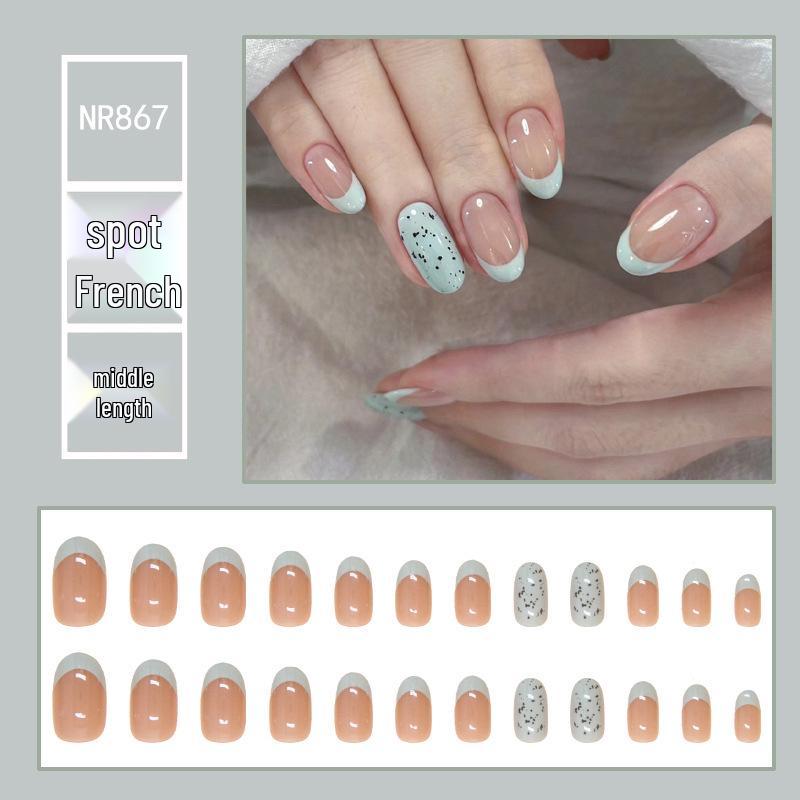 

Мятно-зеленые наклейки для нейл-арта с французским крапчатым яичным скорлуповым узором - Простые, универсальные, накладные ногти одного размера.