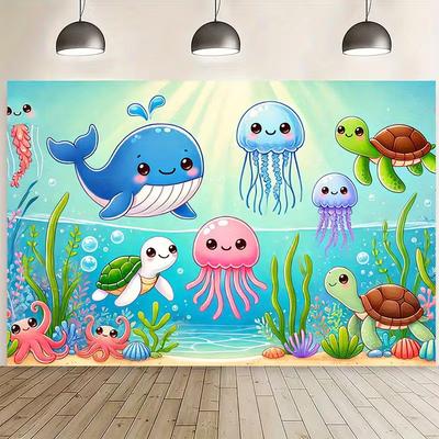 2D Cartoon Meeresbewohner Kulisse, Kinder Unterwasserwelt Party Banner