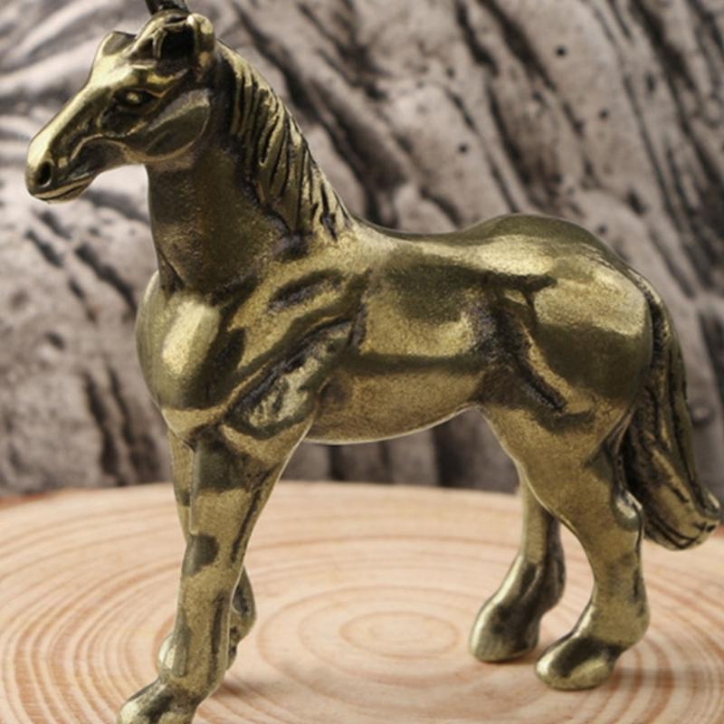 Antique Metal War Horse Statue Carving Traditional Chinese Fengshuis Home Office Decors Sculpture With Stable Base