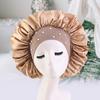 Women Bonnet Cap Solid Color Faux Pearls Rhinestone Elastic Band Bouffant Hat for Hair Salon