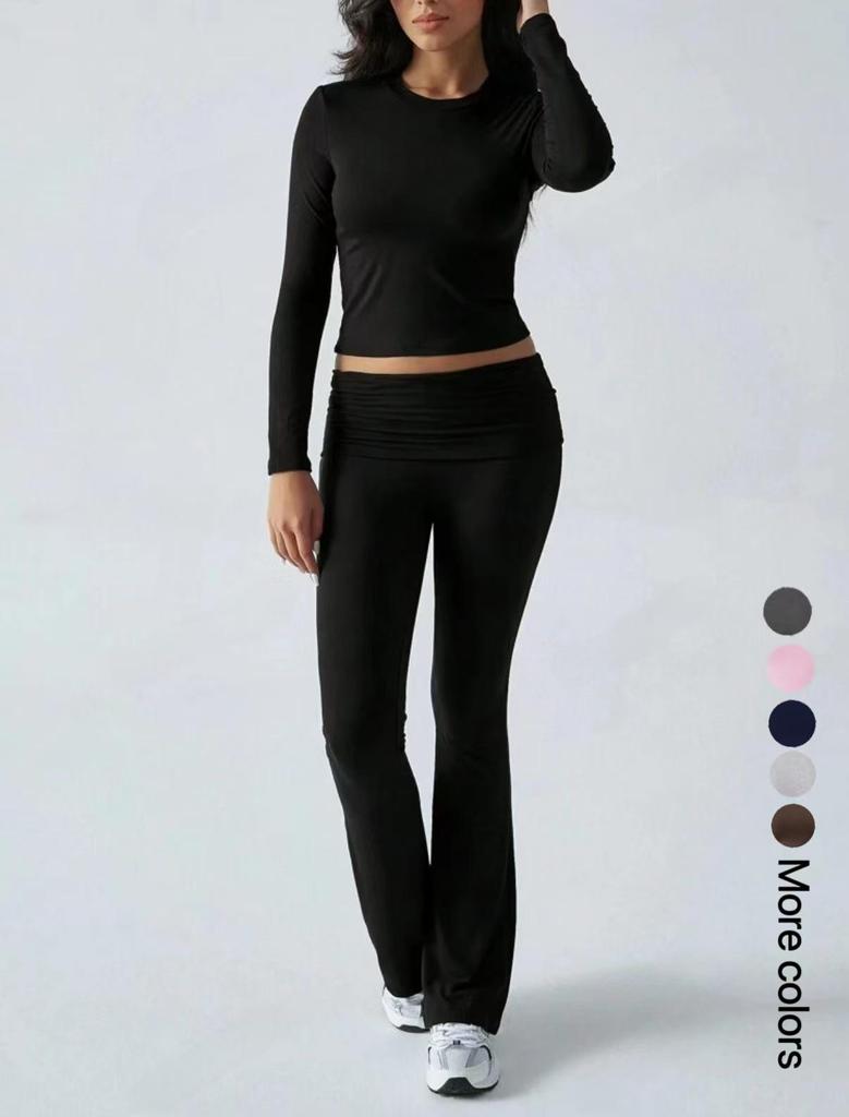 AYJ24T888 Women's Fashion Slim Fit Solid Color Tracksuit - Short Sleeve, Long Pants, Spring/Summer Collection