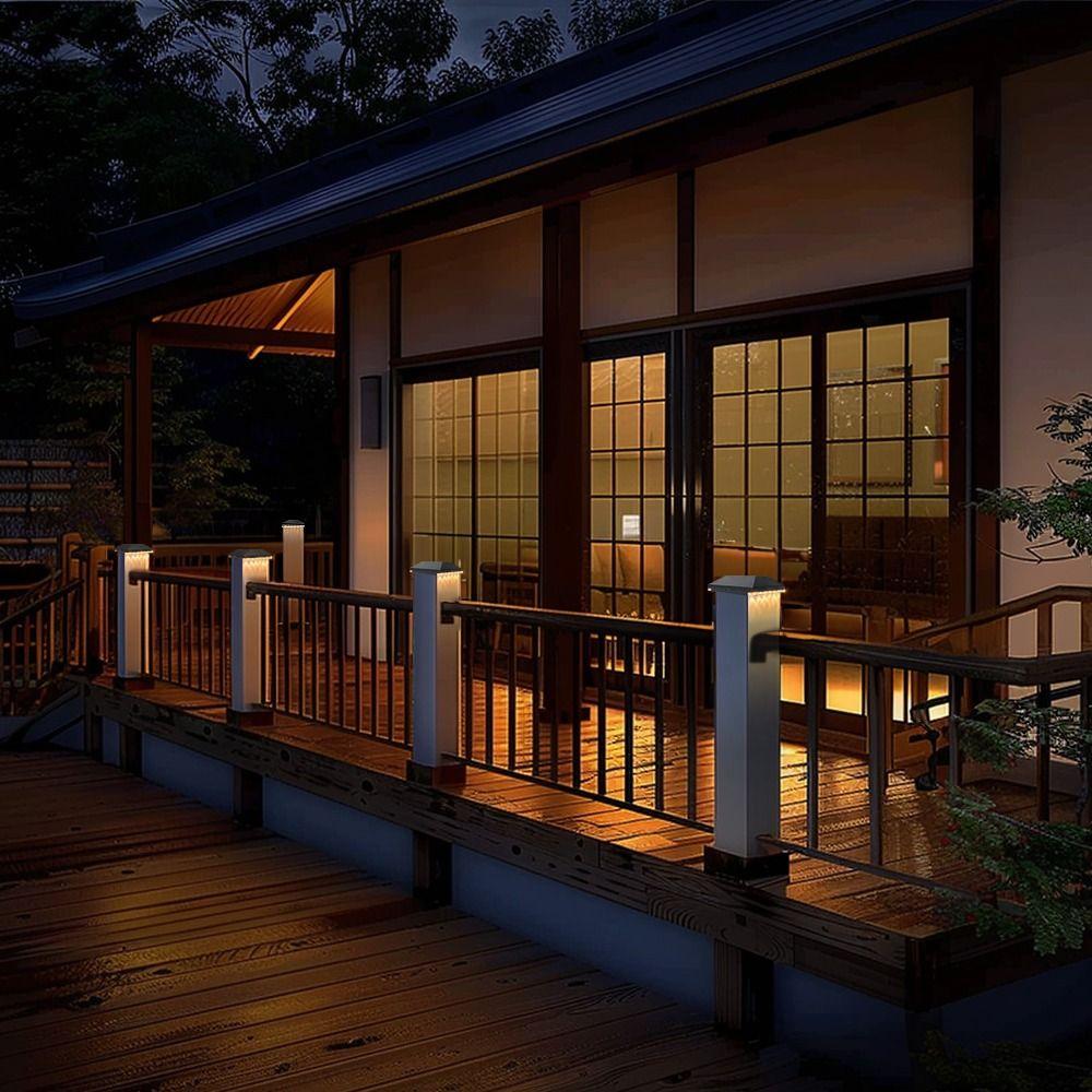 Square Solar Column Light Solar Powered Outdoor Garden Lamp  Deck Patio