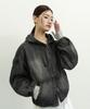 Euggen 2Way Semi-Crop Faded Hooded Zip-Up_Denim Vintage Black