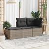 Vidaxl 3-Piece Garden Sofa, With Cushions, Grey, Poly Rattan