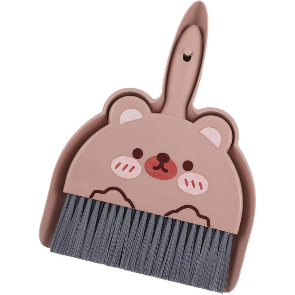 Cartoon Bear Small Broom Dustpan Combo - Handheld Table Sweeper with Hanging Hook, Perfect for Home, Office & Car Cleaning