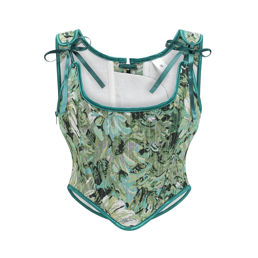 Vintage Floral Bustier Corsets Lingerie Overbust Corset Top Waist Vest with Lace-up Sexy & Firm Control Breathable Design