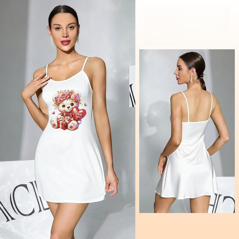 Multi-Pattern Short Cami Nightgown Unique Print Black/White Women's Loungewear 929 Trendy Versatile Sleepwear with Bold Print Choices