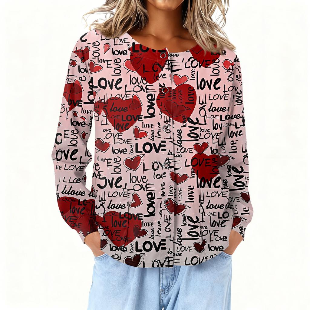 Women Long Sleeve Printed Pocket Working Stand Collar Single-breasted Protective Overalls Cardigan Jacket Top