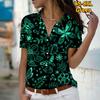 2025 Summer New Fashion Women's Plant Printed Short Sleeve V-neck Casual Button-down Shirt Top