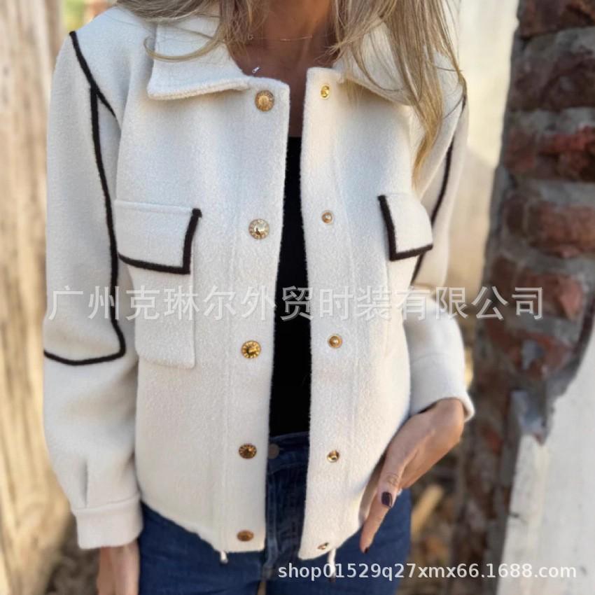 

2025 осень и зима простой длинный рукав маленький ароматный ветер утолщенная теплая шерстяная куртка с длинным рукавом XXXL