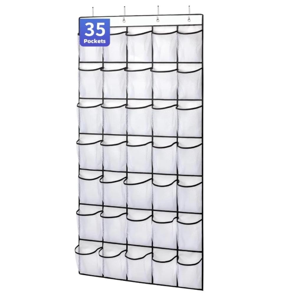 2pcs 35 Pocket Wall-mounted Sundries Shoe Organiser Closet Storage Shoe Rack Mesh Pocket Clear Hanging Over Shoe Organizers
