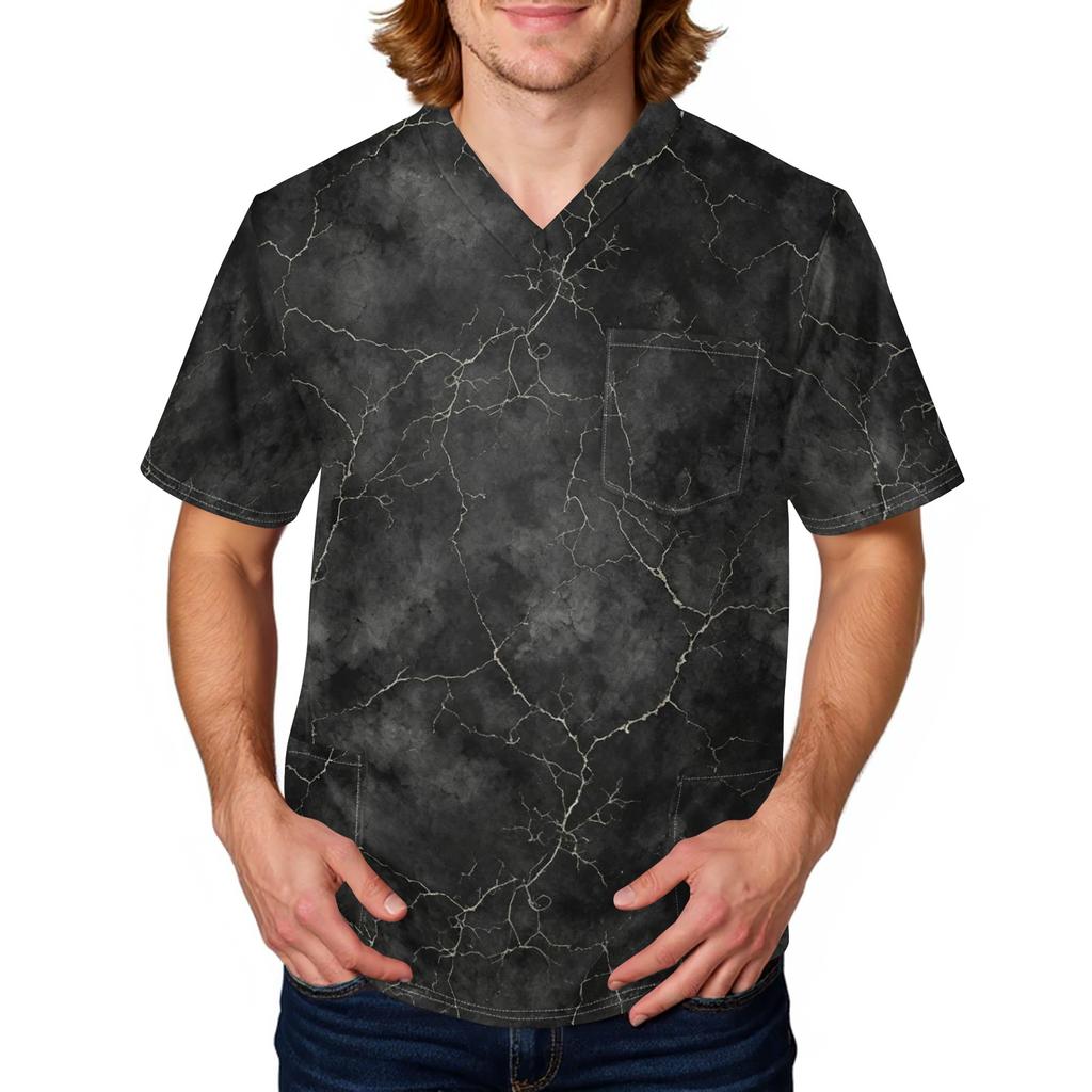 Men's Halloween Print Medical Scrub Top V Neck with Tie Pocket Comfortable Fit Daily Workwear for Healthcare Professionals