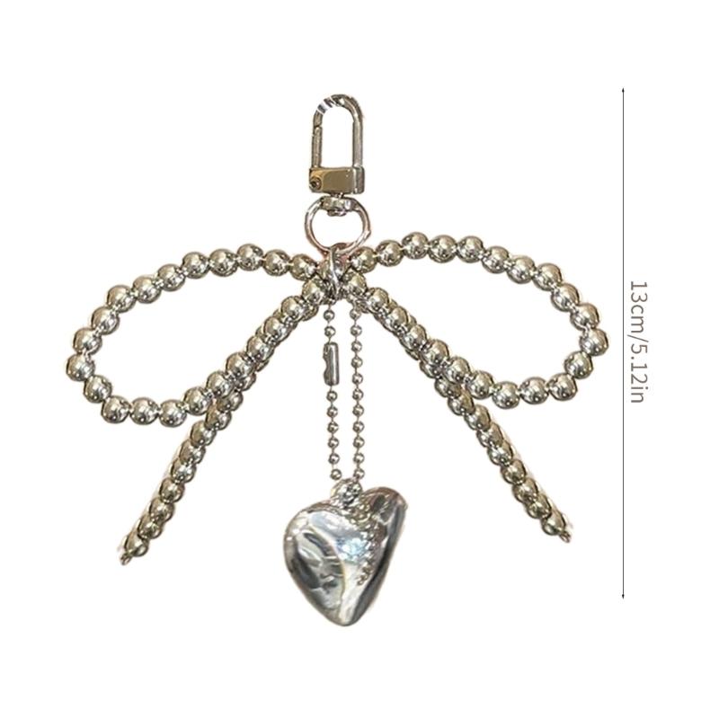 Cute Bead Bowknot Heart Keychain Pendant Lovely Hanging Decorations Keyring Charm for Purse Bag Backpack Handbag