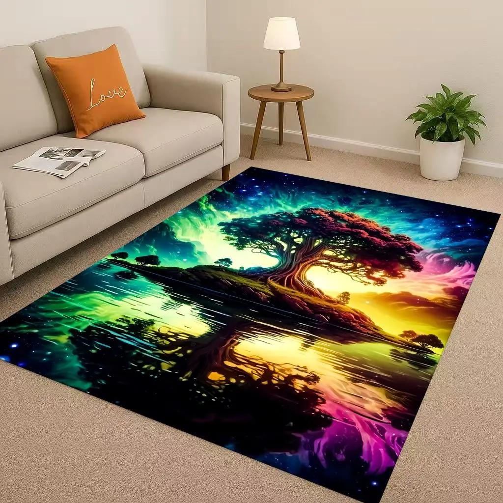 HD Colorful Tree of Life Yggdrasil Celtic Rune Living Room Non-Slip Area Rug Carpet for Bedroom Playroom Sofa,Home Decor Doormat