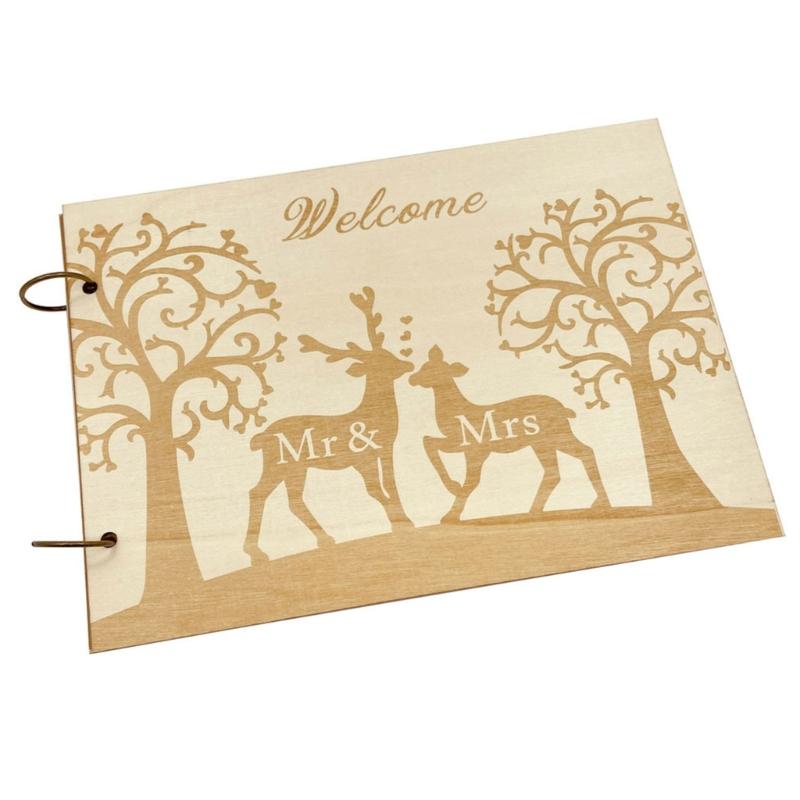 Rustics Wooden Guest Book Wedding Reception Hardcover Guest Book Sign Signature Book Wood Album for Wedding Parties