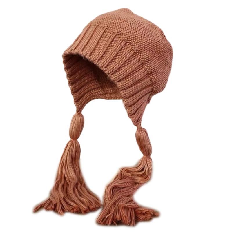 Creative Braid Beanie Hat Knit Hat with Ear Flaps Wool Hat Lei Feng Hat Wild Girl for Outdoor Cold Weather Skiing Ri