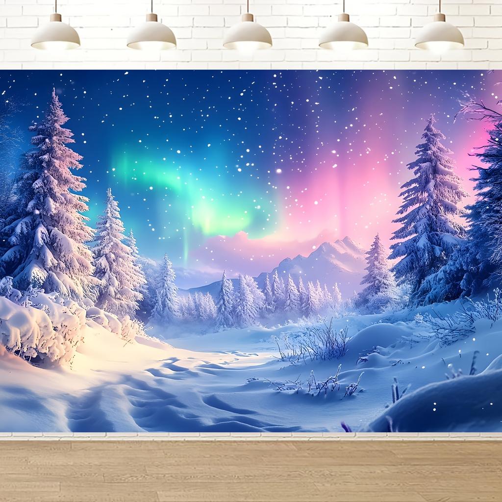 1Pcs Aurora Snow Forest Decoration Background Winter Backdrop Decorations For Photo Studio Photo Booth Christams Party
