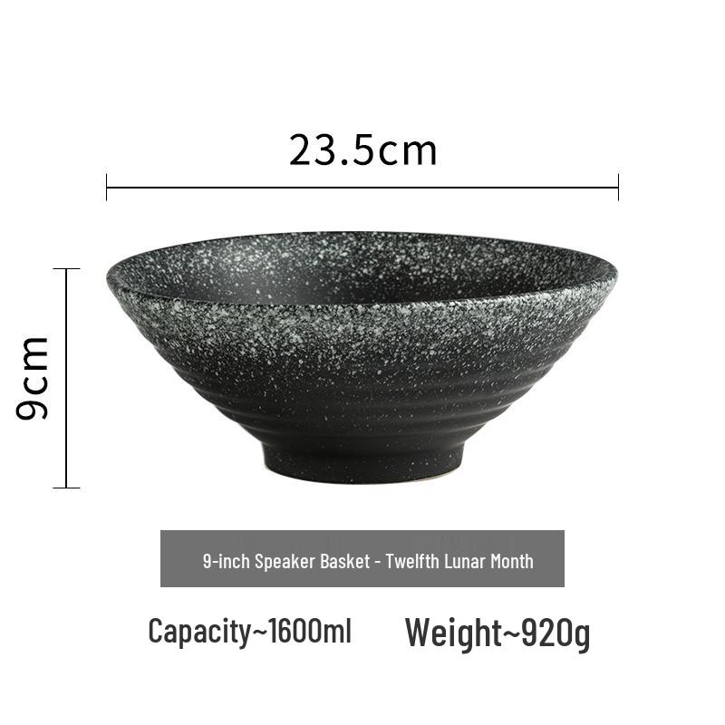 Japanese Ceramic Ramen Bowl Set: Large Retro Conical Hat Design Soup & Noodle Bowl with Plate