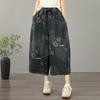 Pantaloni a zampa crop in denim jacquard floreale taglie forti