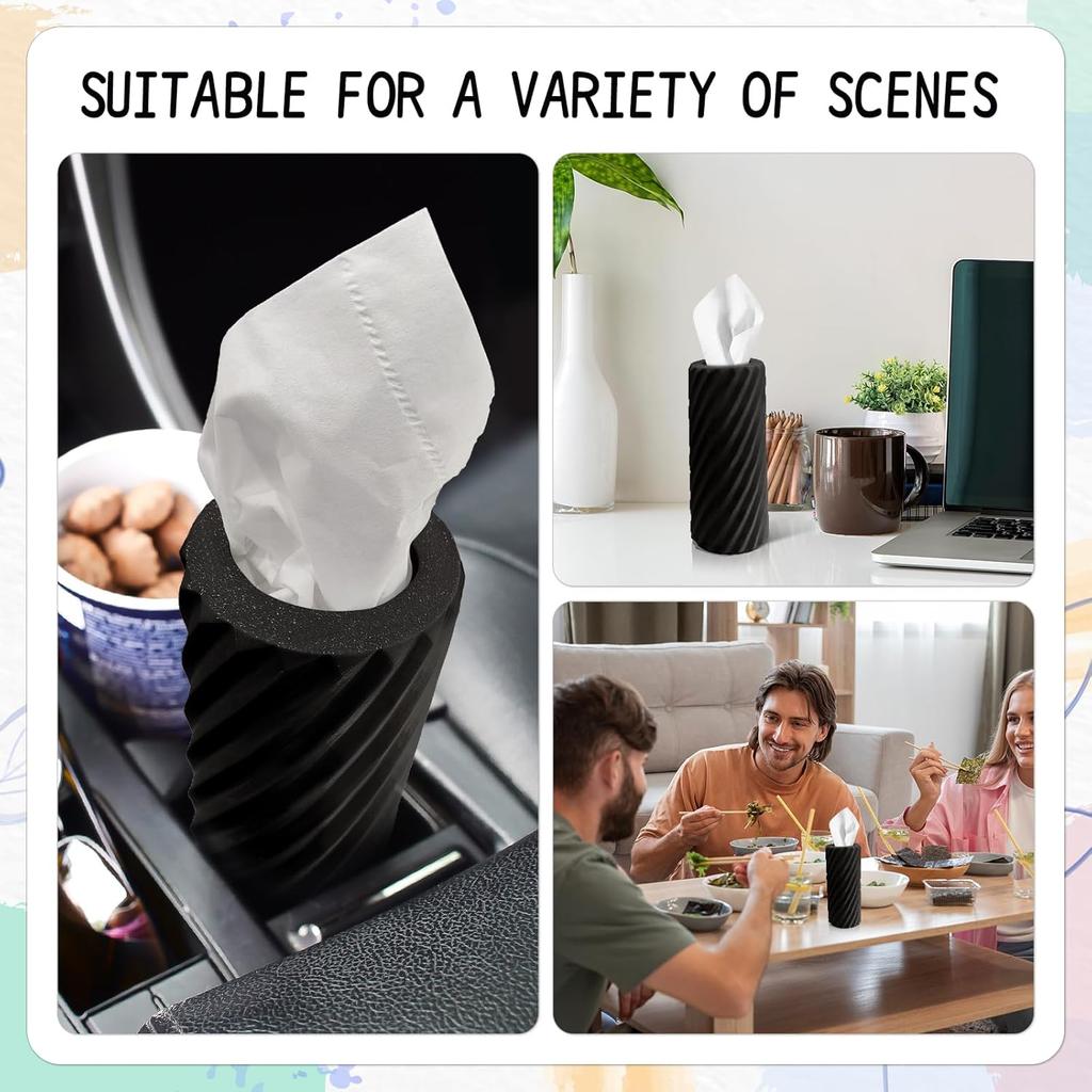 Car Tissue Holder, Refillable Round Cylinder with 3 Tissue Packs, Universal Fit for Vehicle Cup Holder, Home & Office, Car Accessories Interior