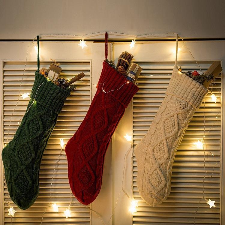 

Large 46CM Knitted Wool Home Wall Decoration Candy Bag Socks Diamond Gift Bag Socks Hanging Christmas Socks