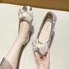Women's Fashion Mary Jane Shoes Fall New Square Head Light Cut Sequin Butterfly-knot Soft Soled Flats