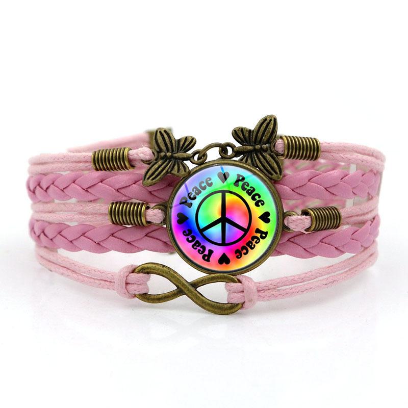 Colorful Peace Logo Time Gem Bracelet Women's Fashion Butterfly Infinity Symbol Hand-woven Multi-layer Hand Jewelry