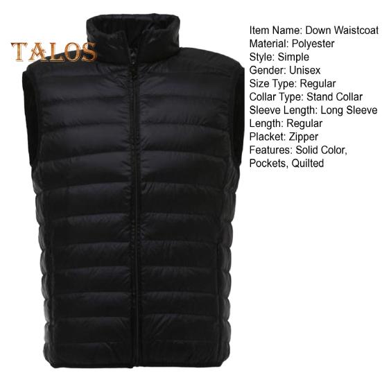 Unisexowa puchowa kamizelka bez rękawów ze stójką, jednolita kolorystycznie, zapinana na zamek, bawełniana kamizelka z kieszeniami, cienka, ciepła kamizelka, płaszcz