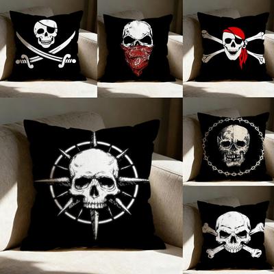 Totenkopf mit gekreuzten Knochen Kissenbezug Kissenhülle Beidseitig Bedruckt Sofakissen Schlafzimmer Kopfteilkissen
