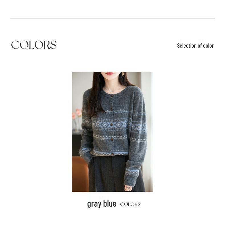 Women's French Retro Fair Isle Knit Cardigan: High-End, Versatile, Warm Sweater for Spring and Autumn