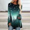 Plus Size Women Spring Tree Printed Comfy Long Sleeve Round Collar T-shirt Casual Baggy Mid Length Tee Tops