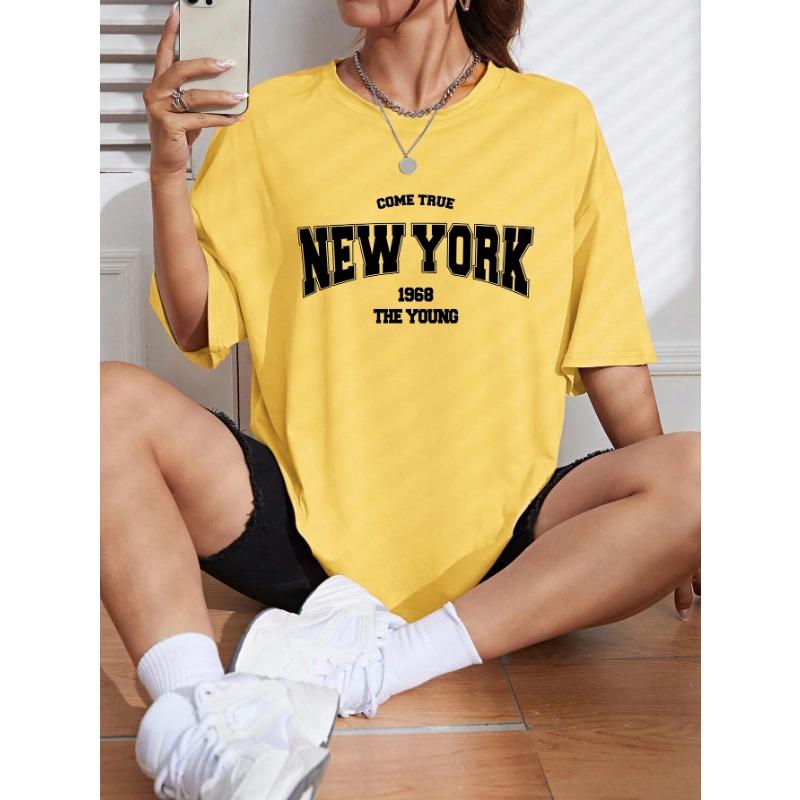 

Летняя футболка с круглым вырезом и принтом надписи NEW YORK 1968 THE YOUNG , модная, повседневная, из чистого хлопка, с коротким рукавом, женская XXXL