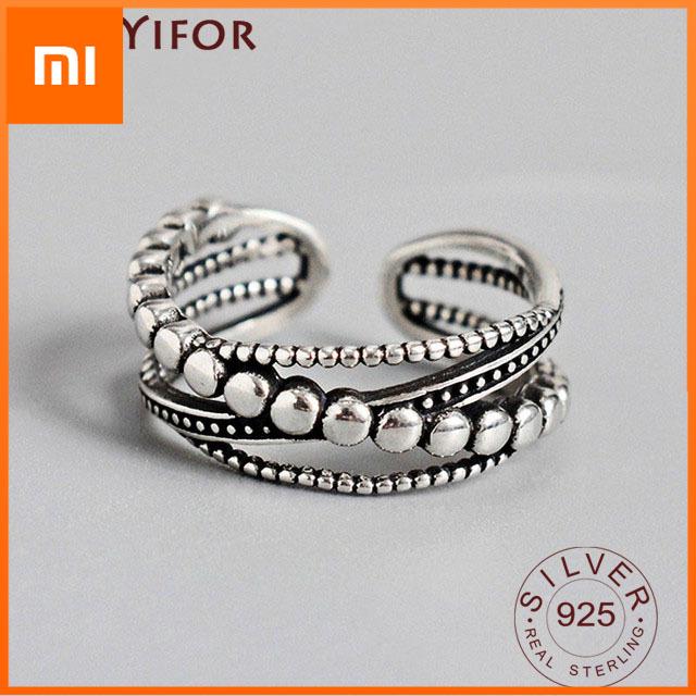 Xiaomi Vintage Punk 925 Sterling Silver Rings Fashion Simple Twist Weaving Multilayer Geometric Party Jewelry Gifts for Women