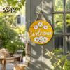 Indoor Outdoor Wall Decor Wooden Daisy Welcome Sign for Front Door, Rustic Farmhouse Hanging Gift Friends with Hemp Rope, Wood Plaque Home Entrance