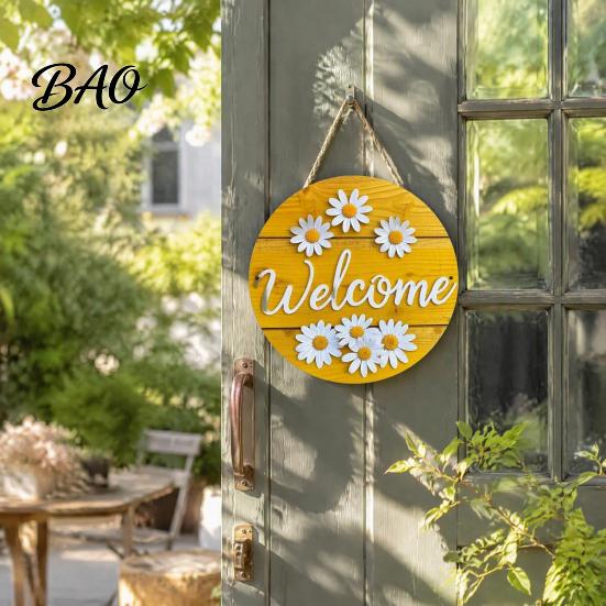 Indoor Outdoor Wall Decor Wooden Daisy Welcome Sign for Front Door, Rustic Farmhouse Hanging Gift Friends with Hemp Rope, Wood Plaque Home Entrance