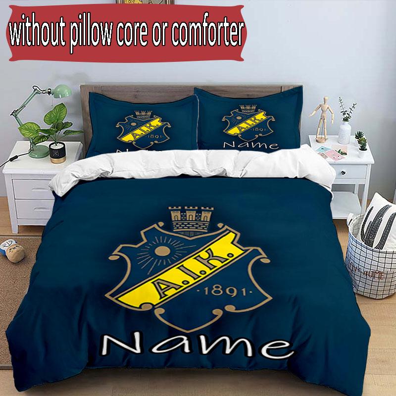 3pcs Duvet Cover Set (1*Duvet Cover + 2*Pillowcase, Without Core), Custom Name AIK Fotboll Pattern Bedding Set, Home Bedroom Decor Gift