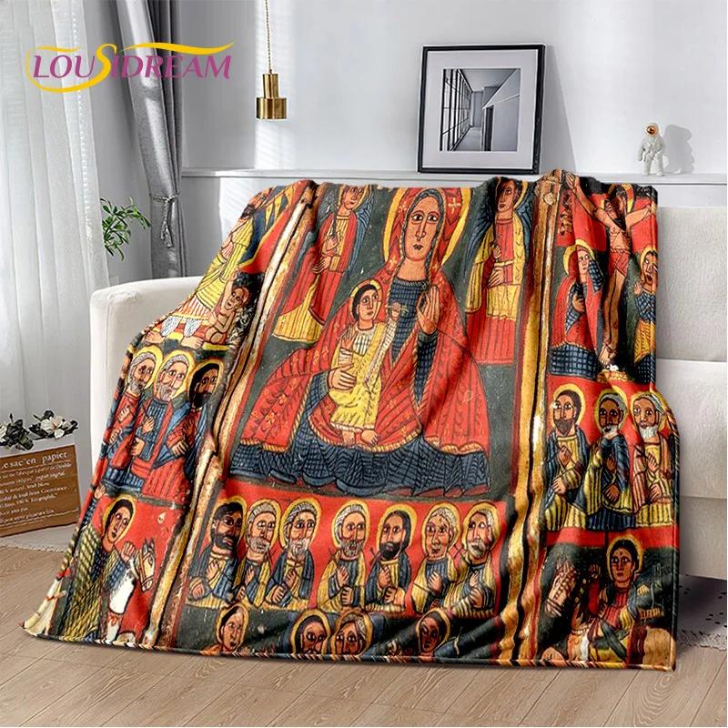 HD Africa Ethiopian Painting Art Cartoon Blanket,Soft Throw Blanket for Home Bedroom Bed Sofa Picnic Travel Office Cover Blanket