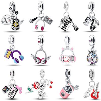 100% Copper Guitar Sax Headphones Musical Instrument Charms Beads Fit Pandachoriginal Bracelets Diy Jewelry