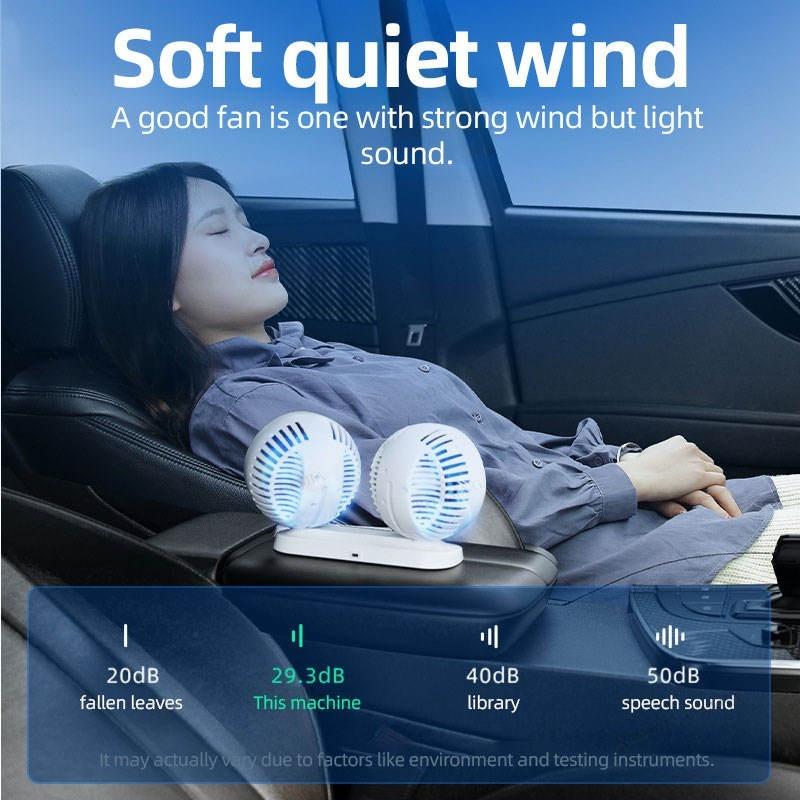 USB Car Fan 3-Speed Double Head 360° Adjustable Independent Switch Low Noise Electric Cooler for Home Desk Office Car