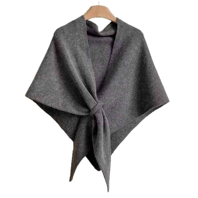 Women's Wool Knit Triangle Shawl Scarf - Autumn/Winter 2025 - Large Solid Color