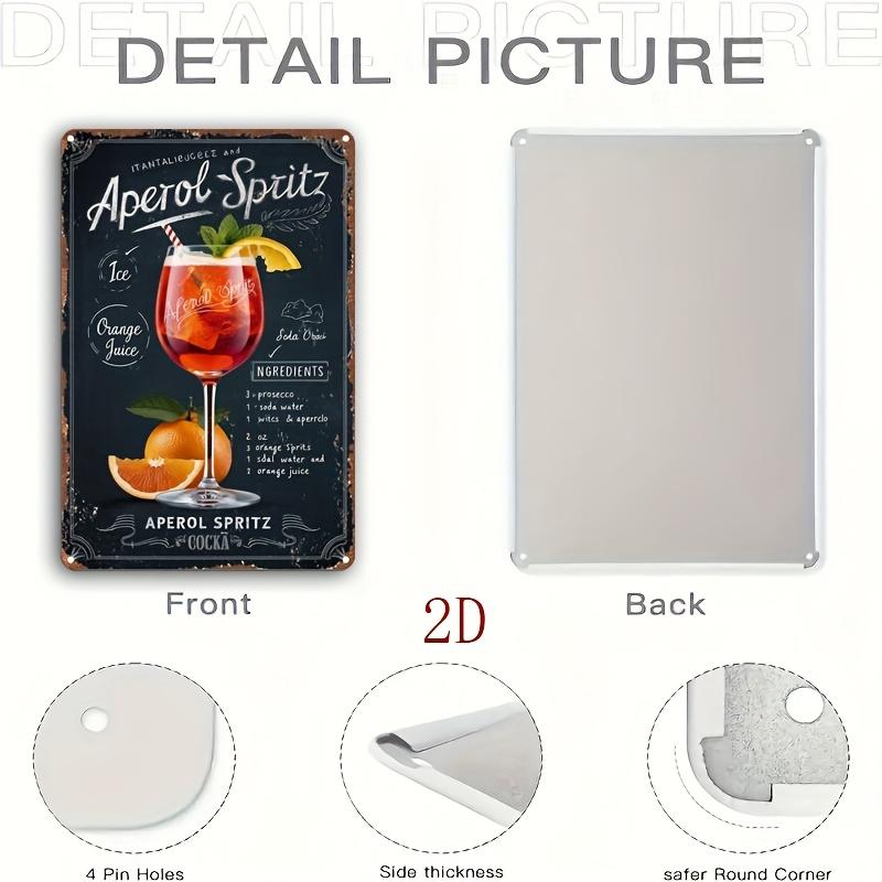 2D Flat, 1pc Vintage Aperol Spritz Roostertail Wall Art Plaque - 12x8 Inch Iron Tinplate Sign with Pre-Drilled Holes, Fade-Resis