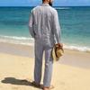 Men's Linen Long-Sleeve Lapel Shirt & Straight-Leg Pants Set for Casual Spring/Autumn Beachwear
