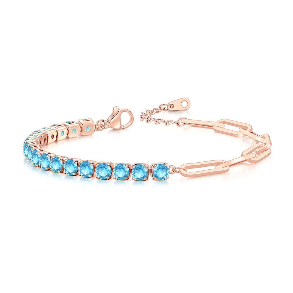 Paper Clip Splicing Tennis Bracelet Women'S Round Zircon 12 Birthstone Jewelry