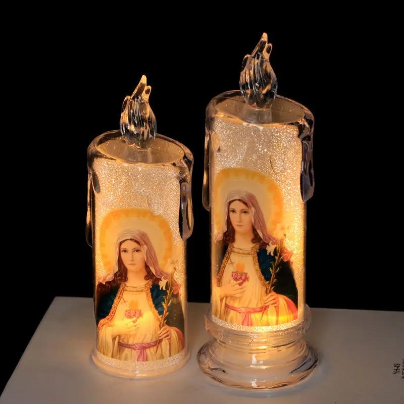 Jesus Christ Candles Lamp LED Tealight Romantic Pillar Light Battery Operated Creative Flameless Electronic Candle candles home