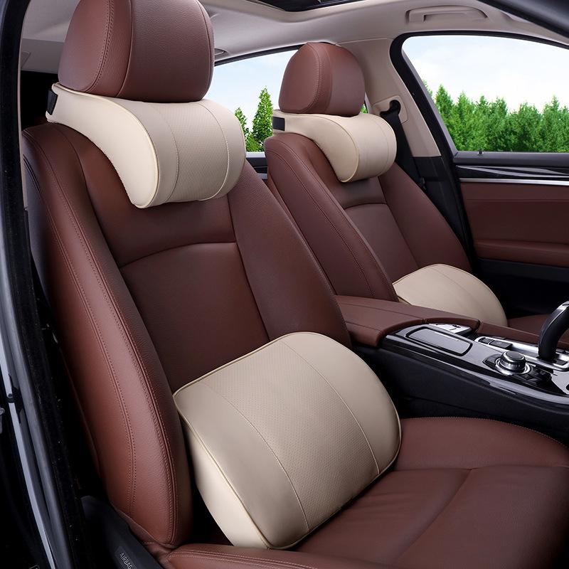Leather Memory Foam Car Headrest Neck and Lumbar Support Pillow