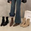 Stivali alti con tacco grosso stivaletti corti in camoscio color cachi da donna autunno e inverno 2026 stivali color nudo francesi