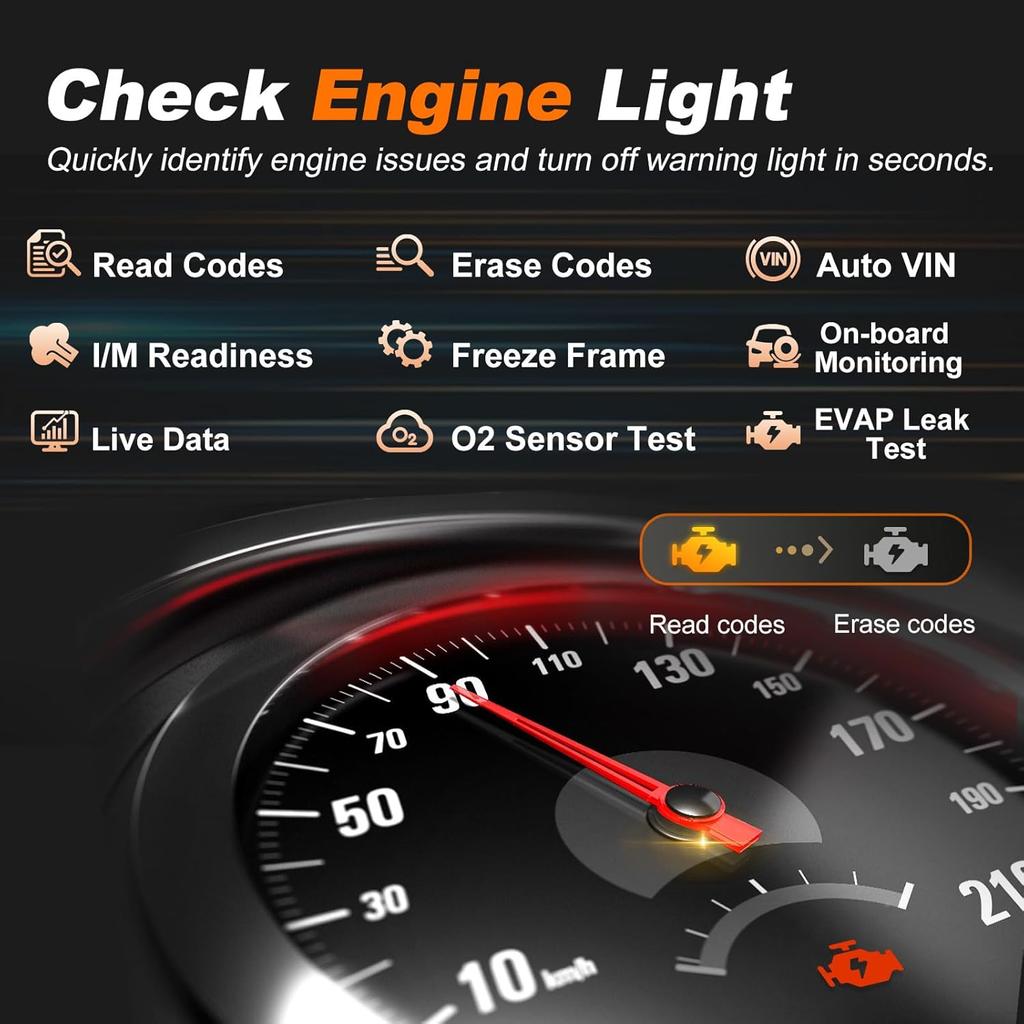 Car Scanner, Read&Clear Codes| Wireless Printing| Battery Voltage Test| Graphic Live Data, 2025 Upgraded Check Engine Code Reader OBDII Diagnostic