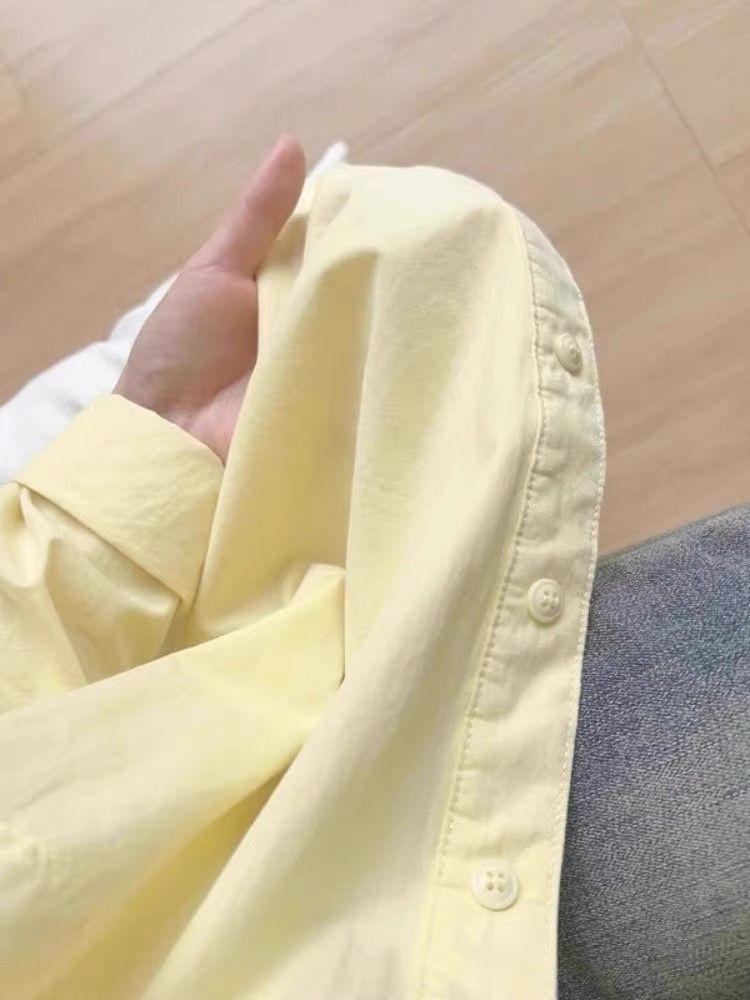 Women's Yellow Cotton Shirt Jacket: Loose Long-Sleeved, Sun Protection, Spring/Summer Commute Style