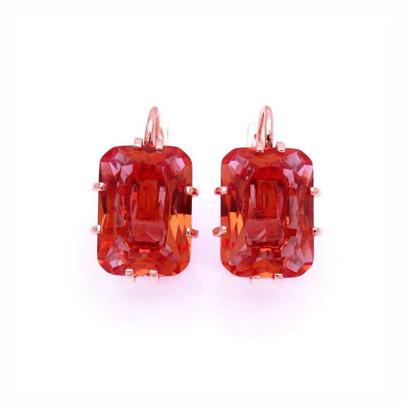 Exquisite Russian Purple Gold Luxury Square Orange Gemstone Earrings Rose Gold Plated Atmospheric Versatile Earrings Jewelry (rose gold plated pair)
